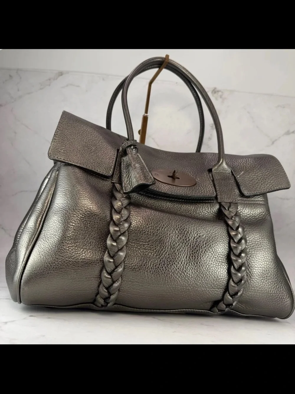 Mulberry Metallic Silver Braided Leather Shoulder Bag